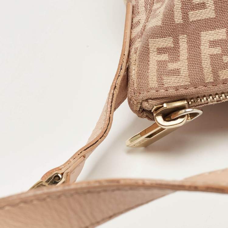 Pre Owned Fendi Beige Zuchinno Canvas and Leather Pochette Bag