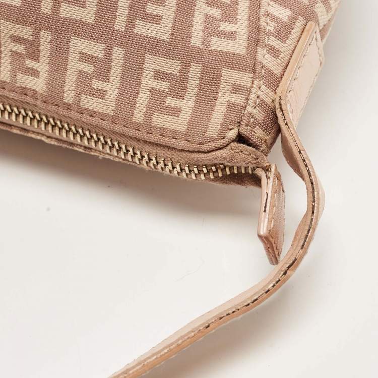 Pre Owned Fendi Beige Zuchinno Canvas and Leather Pochette Bag