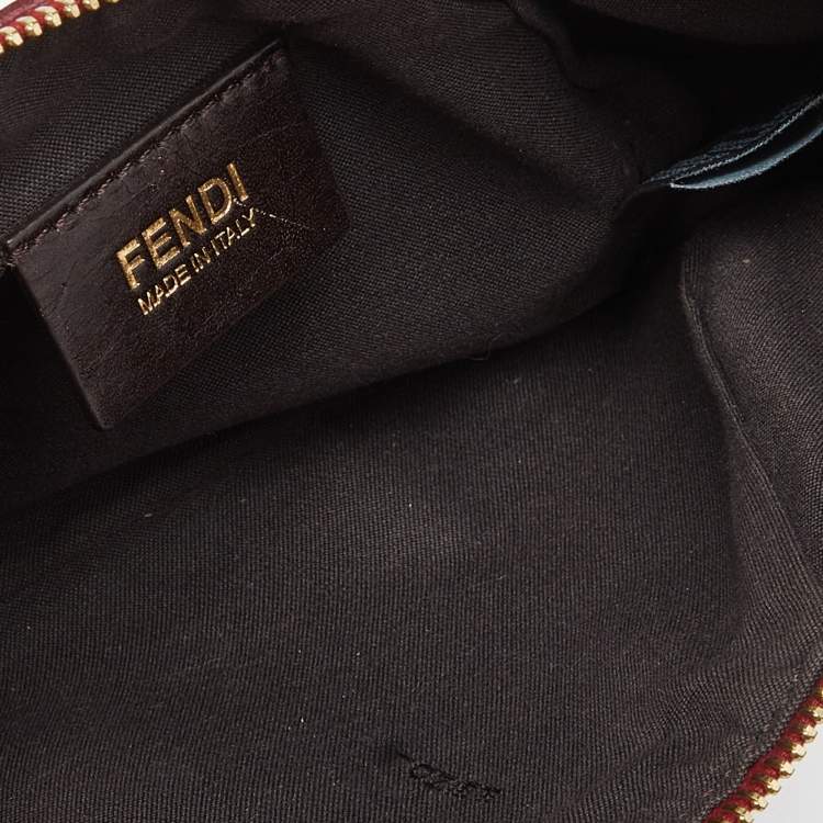 Pre Owned Fendi Red Zucchino Coated Canvas and Leather Charm Chain Pochette 