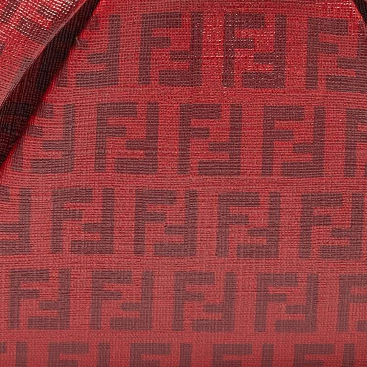 Pre Owned Fendi Red Zucchino Coated Canvas and Leather Charm Chain Pochette 
