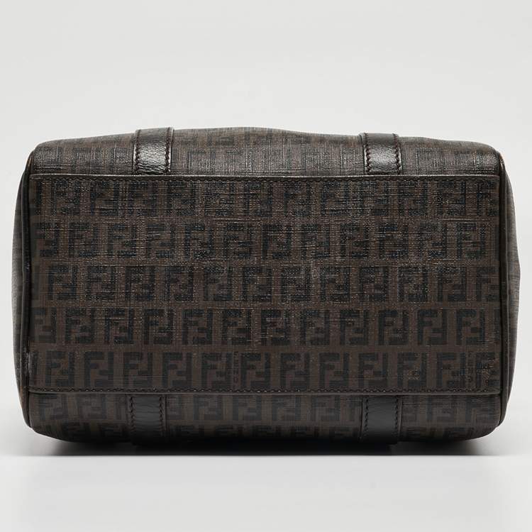 Pre Owned Fendi Dark Brown Zucchino Coated Canvas Small Forever Bauletto Boston Bag