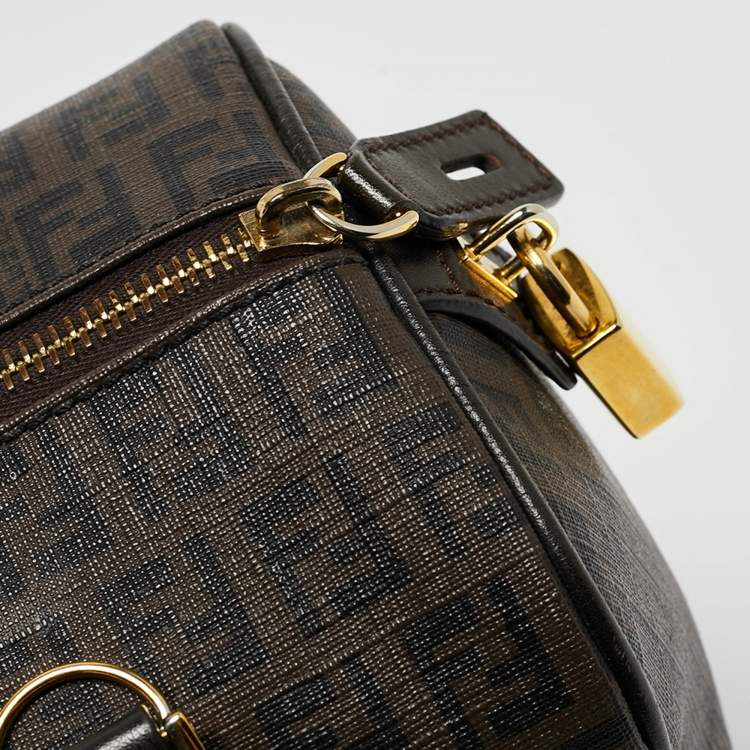 Pre Owned Fendi Dark Brown Zucchino Coated Canvas Small Forever Bauletto Boston Bag