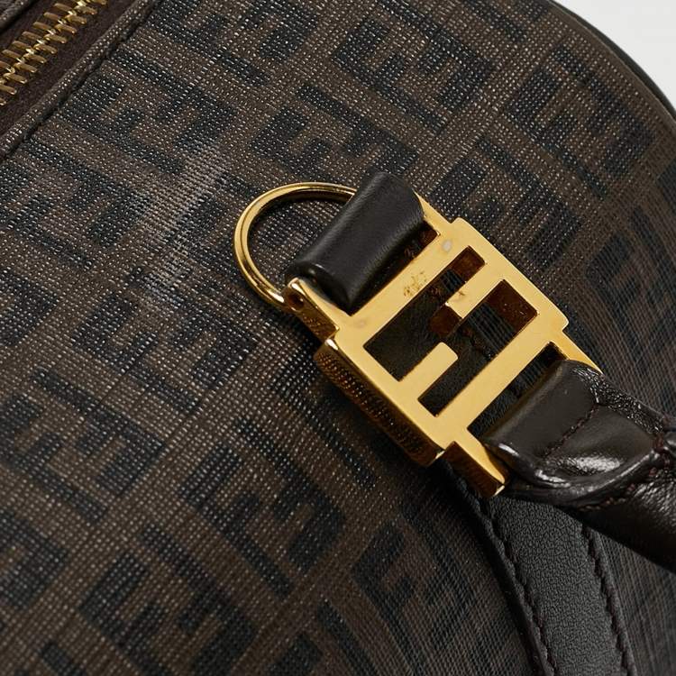 Pre Owned Fendi Dark Brown Zucchino Coated Canvas Small Forever Bauletto Boston Bag
