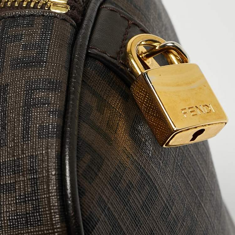 Pre Owned Fendi Dark Brown Zucchino Coated Canvas Small Forever Bauletto Boston Bag