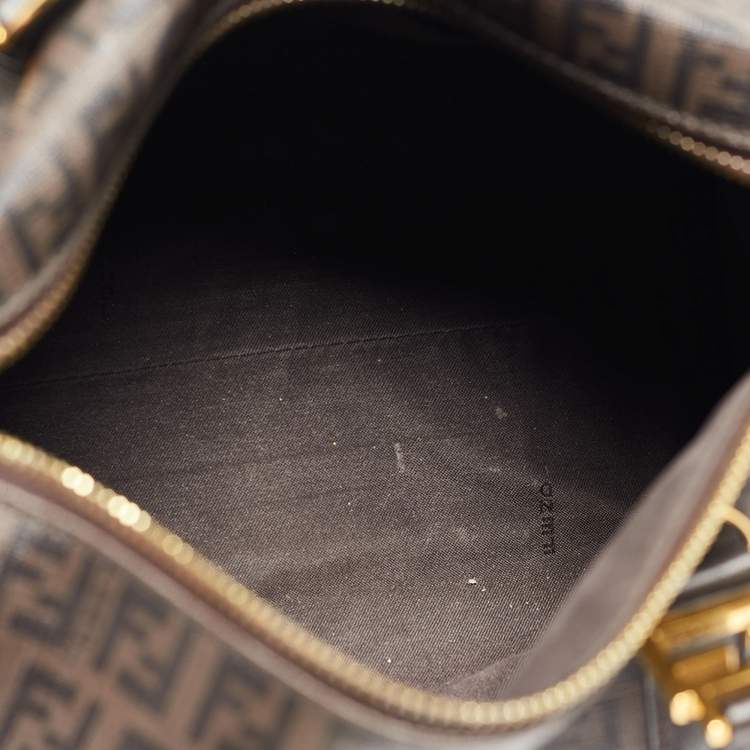 Pre Owned Fendi Dark Brown Zucchino Coated Canvas Small Forever Bauletto Boston Bag