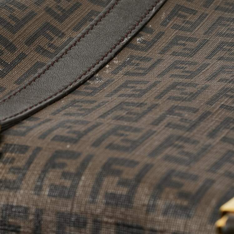 Pre Owned Fendi Dark Brown Zucchino Coated Canvas Small Forever Bauletto Boston Bag