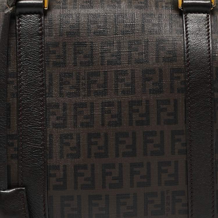Pre Owned Fendi Dark Brown Zucchino Coated Canvas Small Forever Bauletto Boston Bag