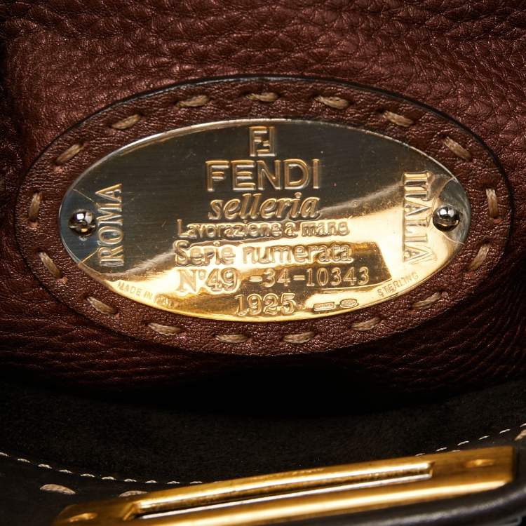 Pre Owned Fendi Dark Brown Leather Small Peekaboo Top Handle Bag