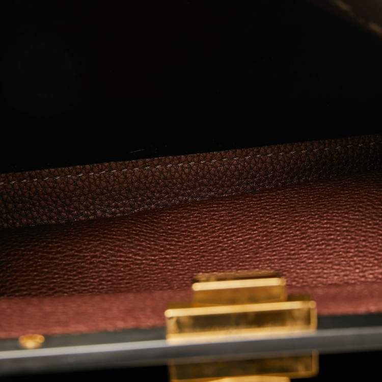 Pre Owned Fendi Dark Brown Leather Small Peekaboo Top Handle Bag