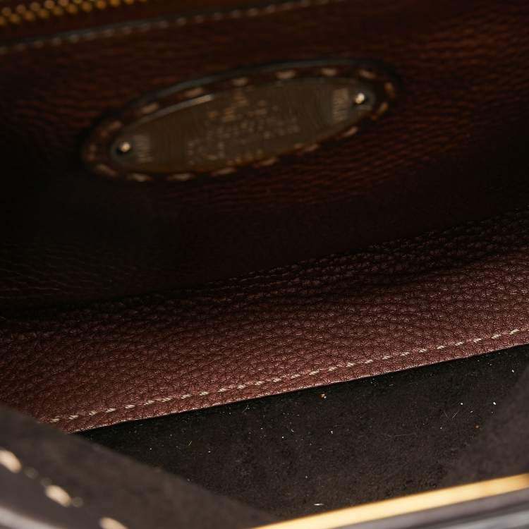 Pre Owned Fendi Dark Brown Leather Small Peekaboo Top Handle Bag