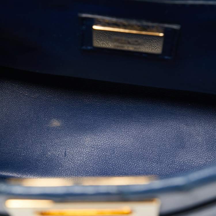 Pre Owned Fendi Navy Blue Ostrich Leather Mini Peekaboo Top Handle Bag