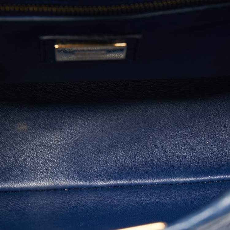 Pre Owned Fendi Navy Blue Ostrich Leather Mini Peekaboo Top Handle Bag
