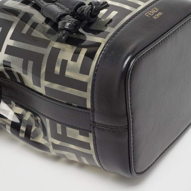 Pre Owned Fendi Black Zucca PVC and Leather Mini Mon Tresor Drawstring Bucket Bag