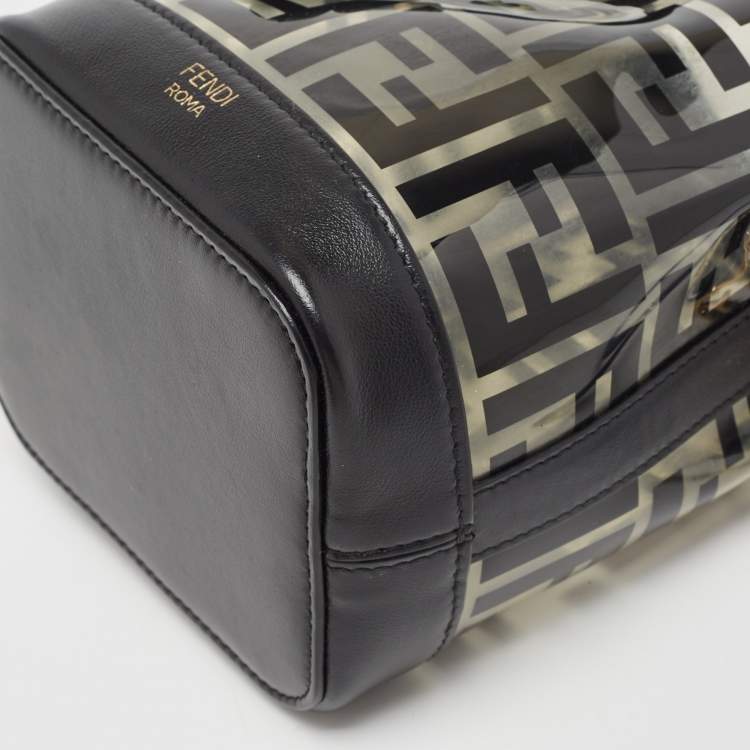 Pre Owned Fendi Black Zucca PVC and Leather Mini Mon Tresor Drawstring Bucket Bag