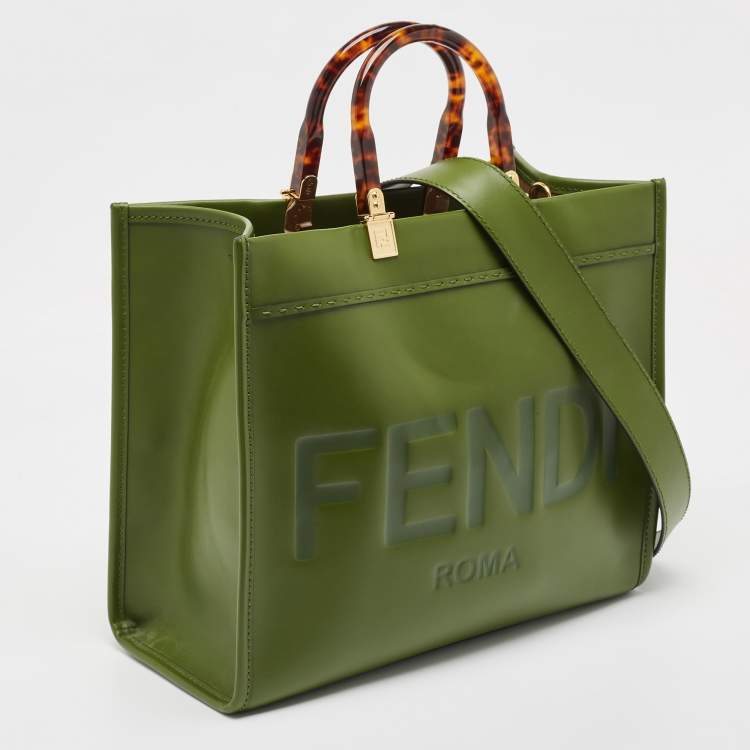 Pre Owned Fendi Green Leather Medium Sunshine Tote