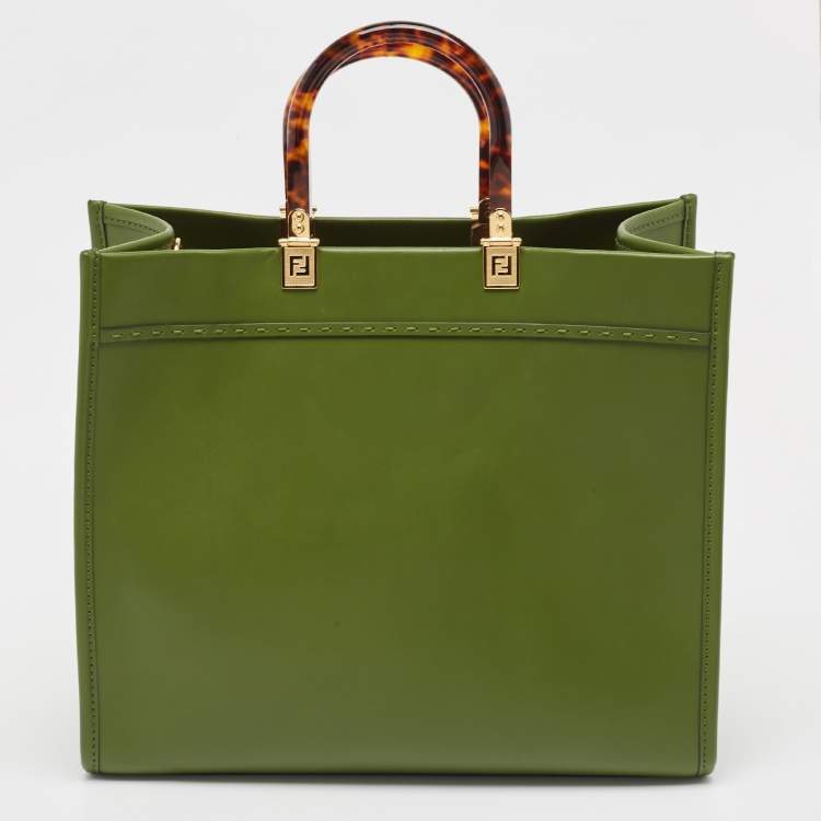 Pre Owned Fendi Green Leather Medium Sunshine Tote