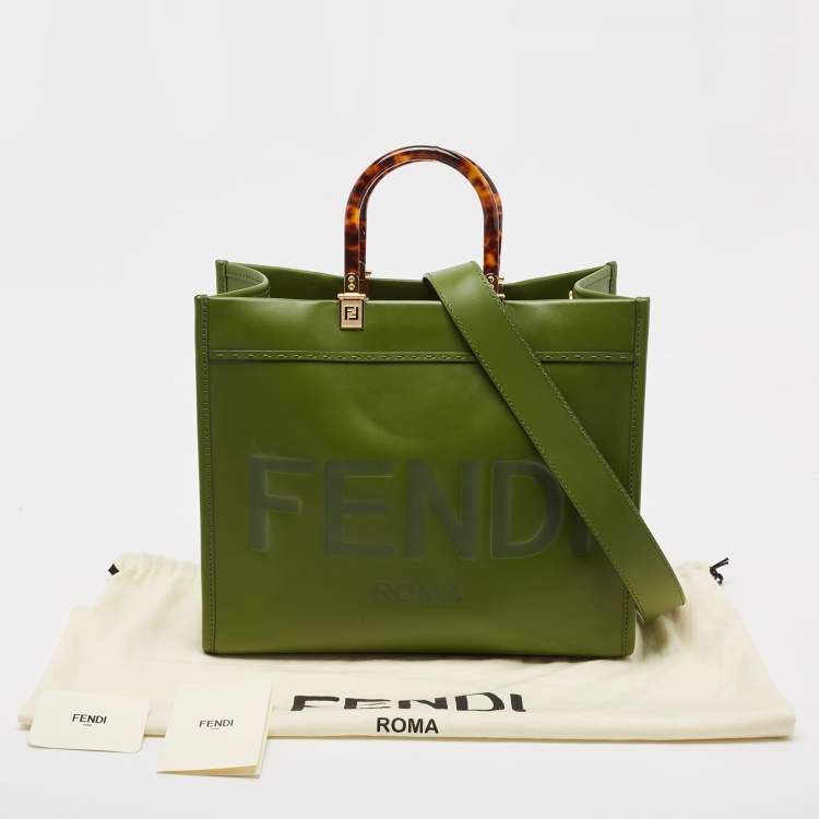 Pre Owned Fendi Green Leather Medium Sunshine Tote