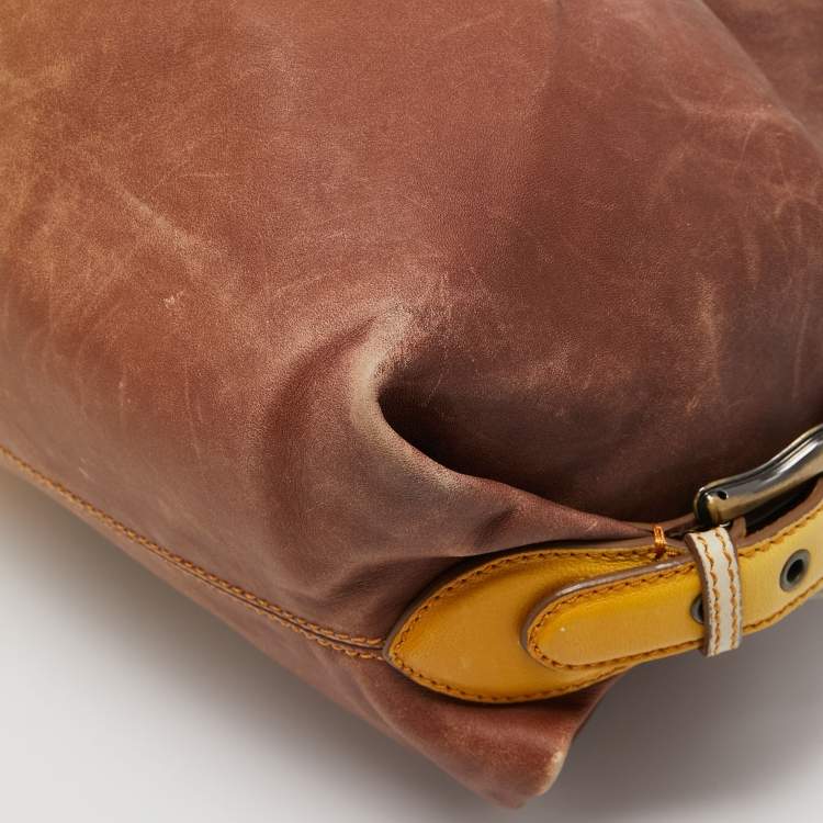 Pre Owned Fendi Yellow/Brown Ombre Leather Doctor B Hobo