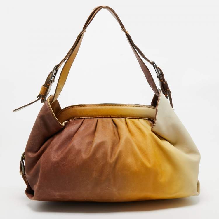 Pre Owned Fendi Yellow/Brown Ombre Leather Doctor B Hobo