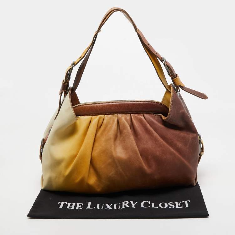 Pre Owned Fendi Yellow/Brown Ombre Leather Doctor B Hobo
