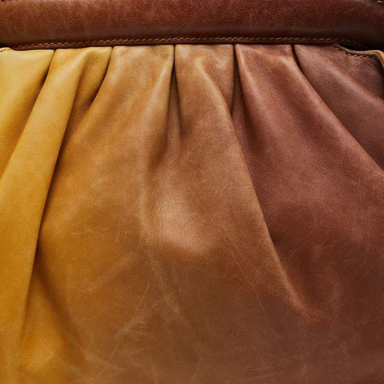 Pre Owned Fendi Yellow/Brown Ombre Leather Doctor B Hobo