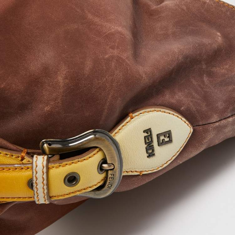 Pre Owned Fendi Yellow/Brown Ombre Leather Doctor B Hobo