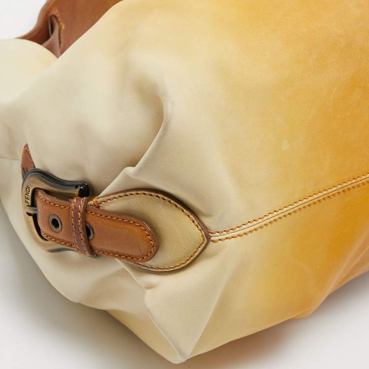 Pre Owned Fendi Yellow/Brown Ombre Leather Doctor B Hobo