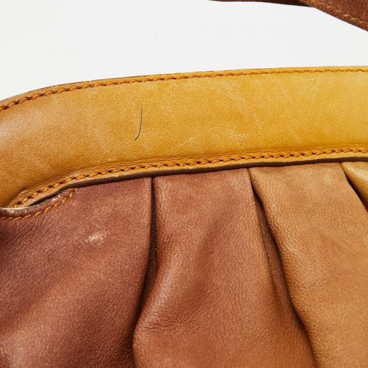 Pre Owned Fendi Yellow/Brown Ombre Leather Doctor B Hobo