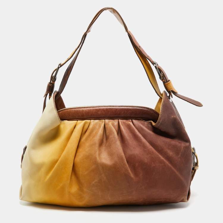 Pre Owned Fendi Yellow/Brown Ombre Leather Doctor B Hobo