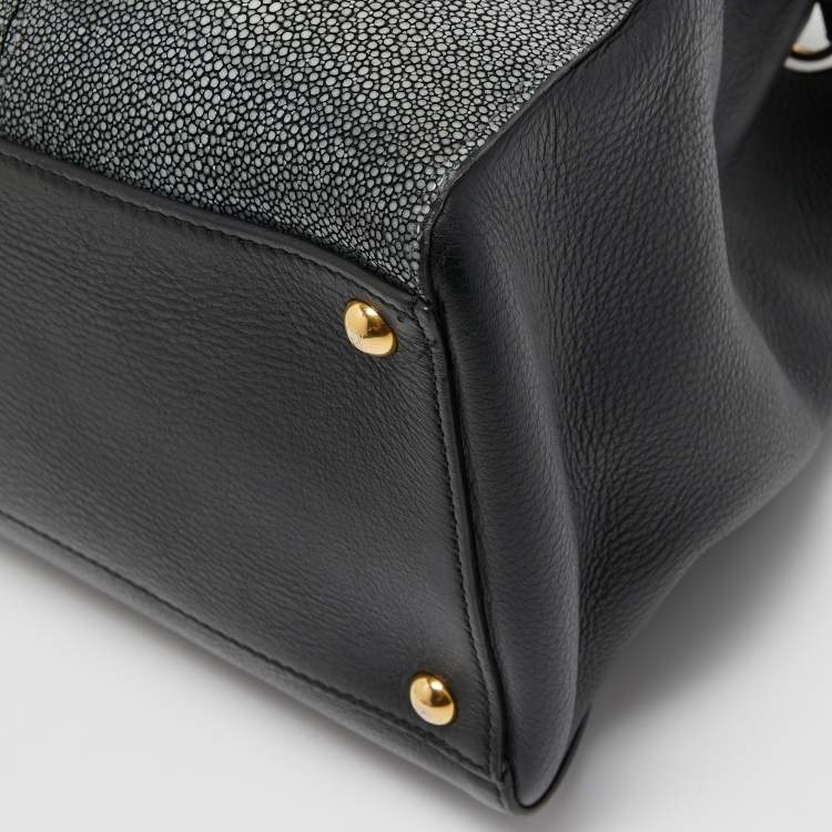 Pre Owned Fendi Black/Grey Stingray and Leather Large 2Jours Tote