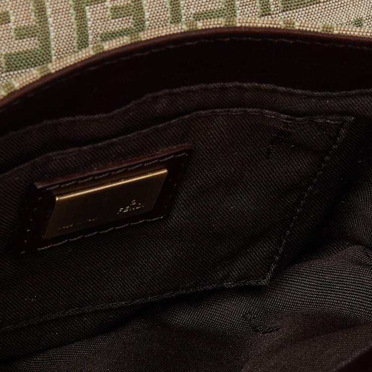 Pre Owned Fendi Brown/Beige Zucchino Fabric and Leather Borsa Tuc Bag