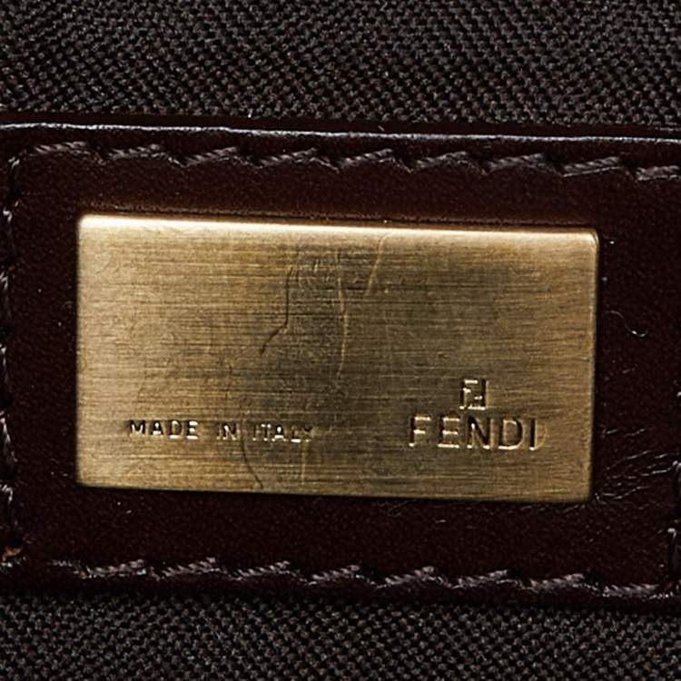 Pre Owned Fendi Brown/Beige Zucchino Fabric and Leather Borsa Tuc Bag