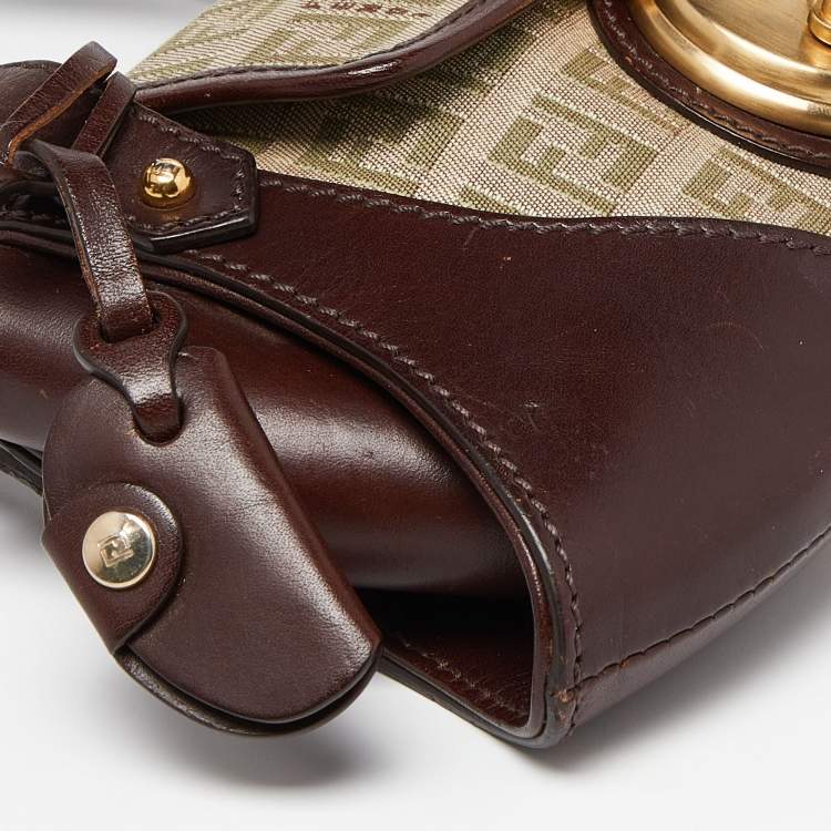 Pre Owned Fendi Brown/Beige Zucchino Fabric and Leather Borsa Tuc Bag