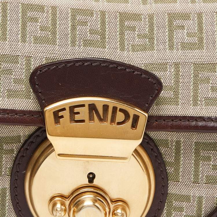 Pre Owned Fendi Brown/Beige Zucchino Fabric and Leather Borsa Tuc Bag