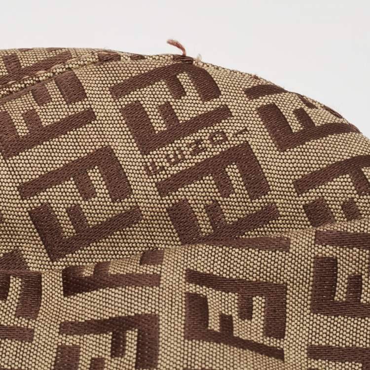Pre Owned Fendi Ebene/Tobacco Zucchino Canvas and Leather Baguette Hobo