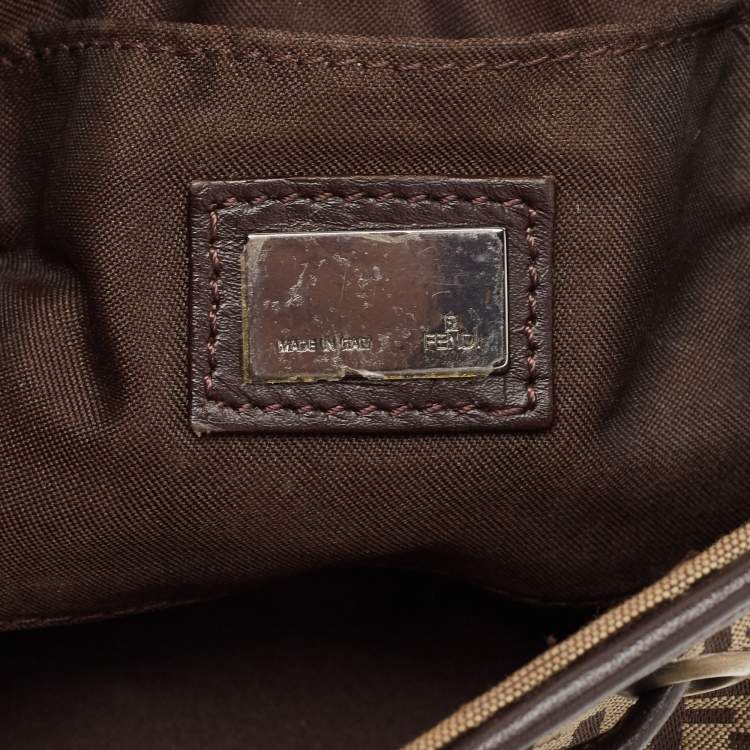 Pre Owned Fendi Ebene/Tobacco Zucchino Canvas and Leather Baguette Hobo