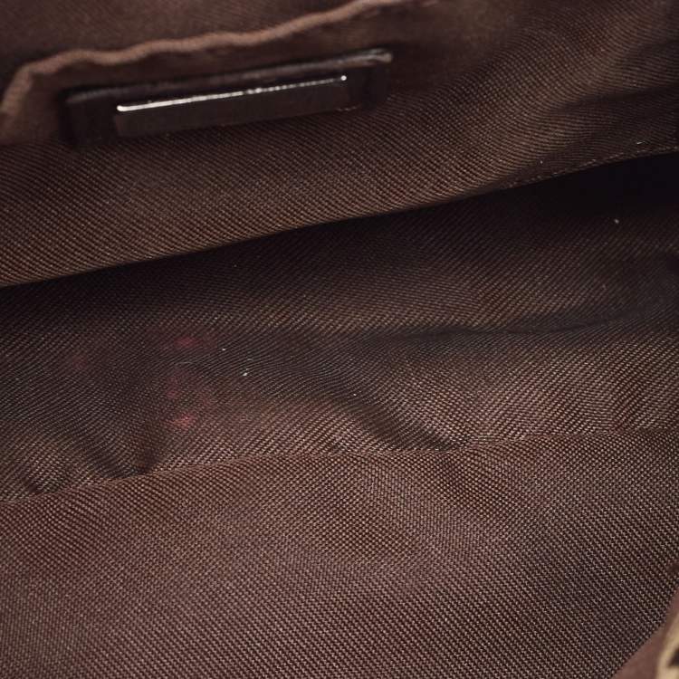 Pre Owned Fendi Ebene/Tobacco Zucchino Canvas and Leather Baguette Hobo