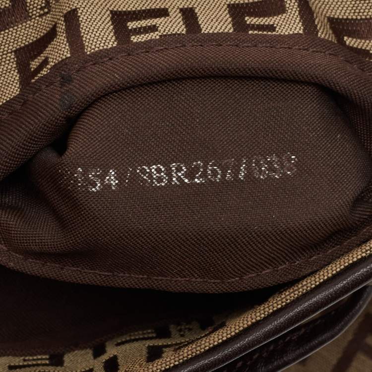 Pre Owned Fendi Ebene/Tobacco Zucchino Canvas and Leather Baguette Hobo