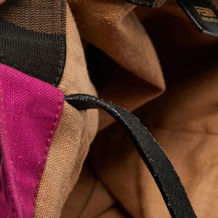 Pre Owned Fendi Tobacco/Pink Penguin Stripe Canvas Shopper Tote 