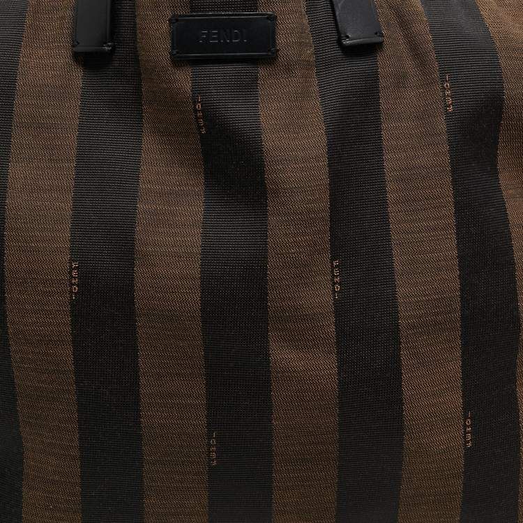 Pre Owned Fendi Tobacco/Pink Penguin Stripe Canvas Shopper Tote 