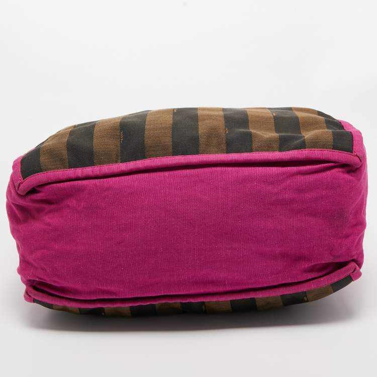 Pre Owned Fendi Tobacco/Pink Penguin Stripe Canvas Shopper Tote 