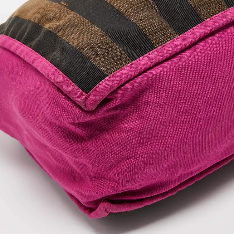 Pre Owned Fendi Tobacco/Pink Penguin Stripe Canvas Shopper Tote 