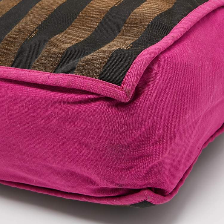 Pre Owned Fendi Tobacco/Pink Penguin Stripe Canvas Shopper Tote 