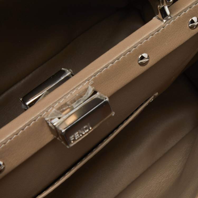 Pre Owned Fendi Beige Leather Mini Peekaboo Top Handle Bag