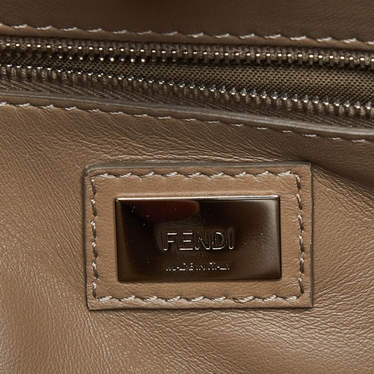 Pre Owned Fendi Beige Leather Mini Peekaboo Top Handle Bag