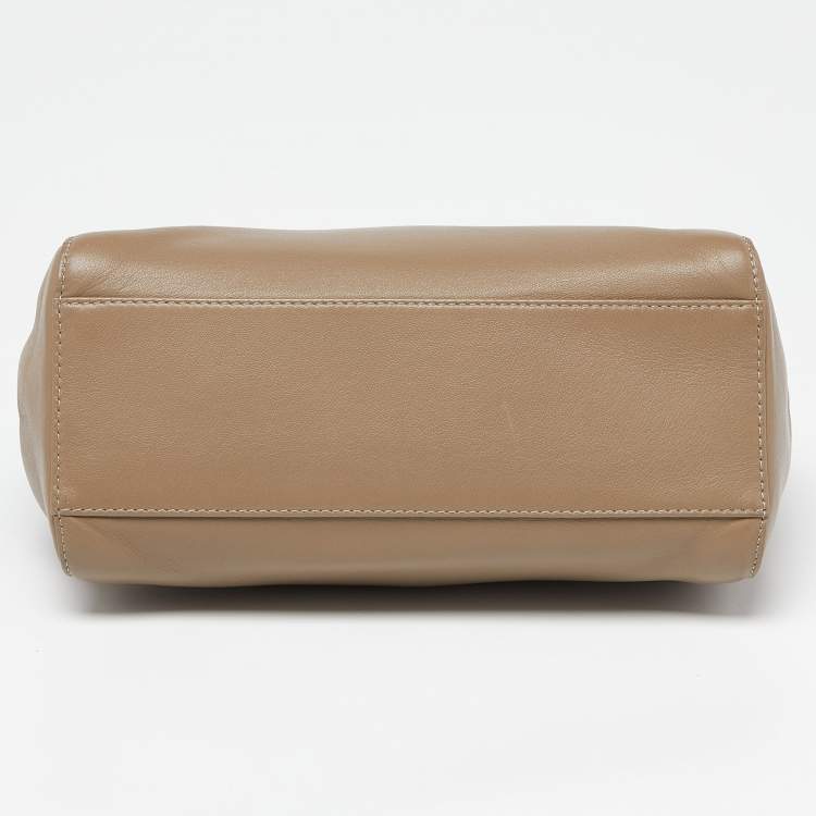 Pre Owned Fendi Beige Leather Mini Peekaboo Top Handle Bag