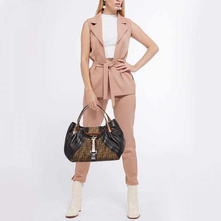 Pre Owned Fendi Tobacco Textured Leather Spy Bag