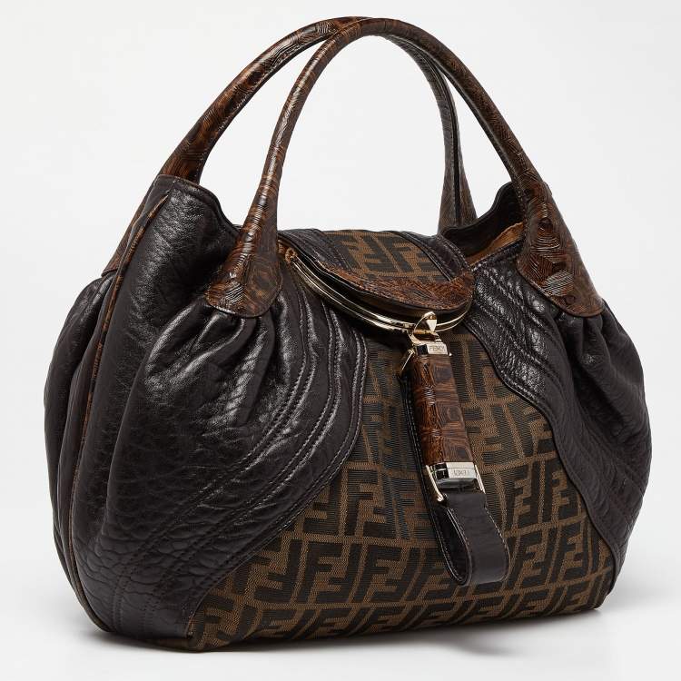 Pre Owned Fendi Tobacco Textured Leather Spy Bag