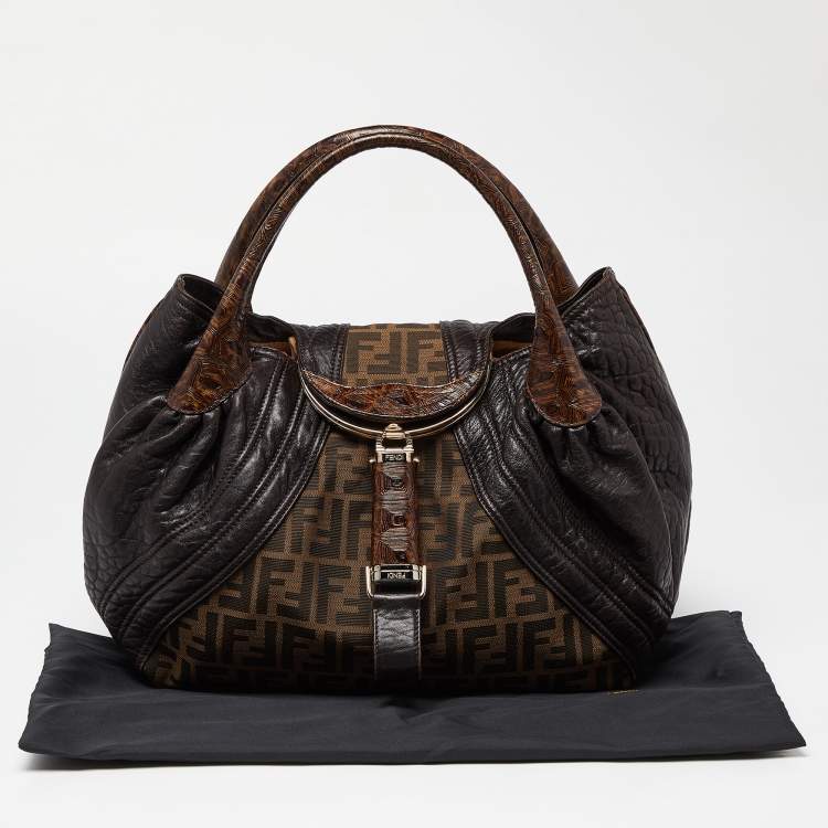 Pre Owned Fendi Tobacco Textured Leather Spy Bag