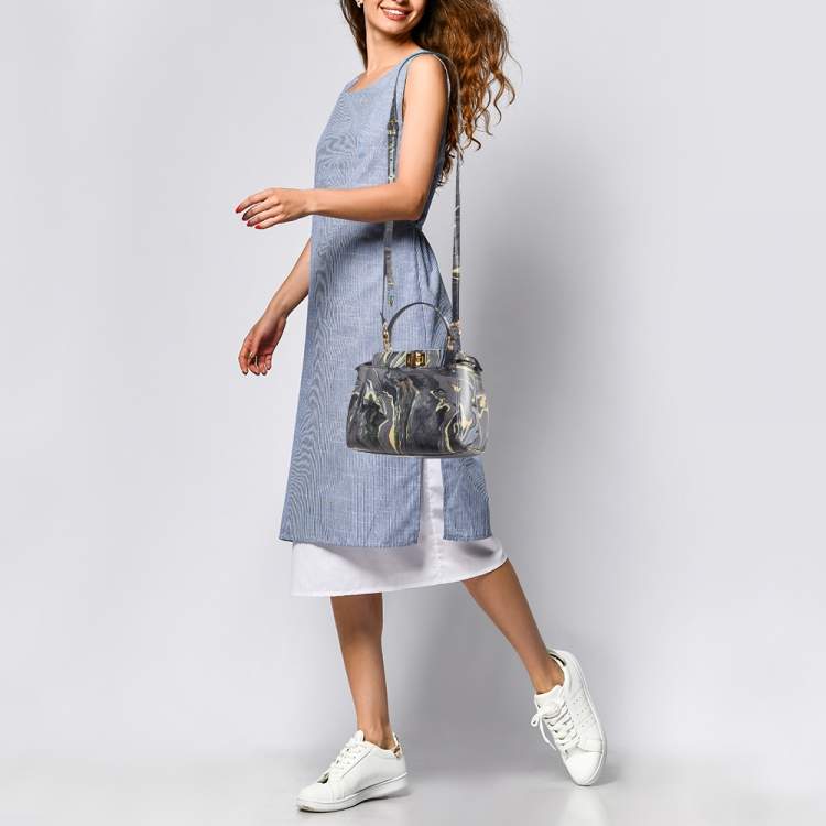 مملوكة مسبقًا Fendi Multicolor Marble Print Leather Mini Peekaboo Top Handle Bag